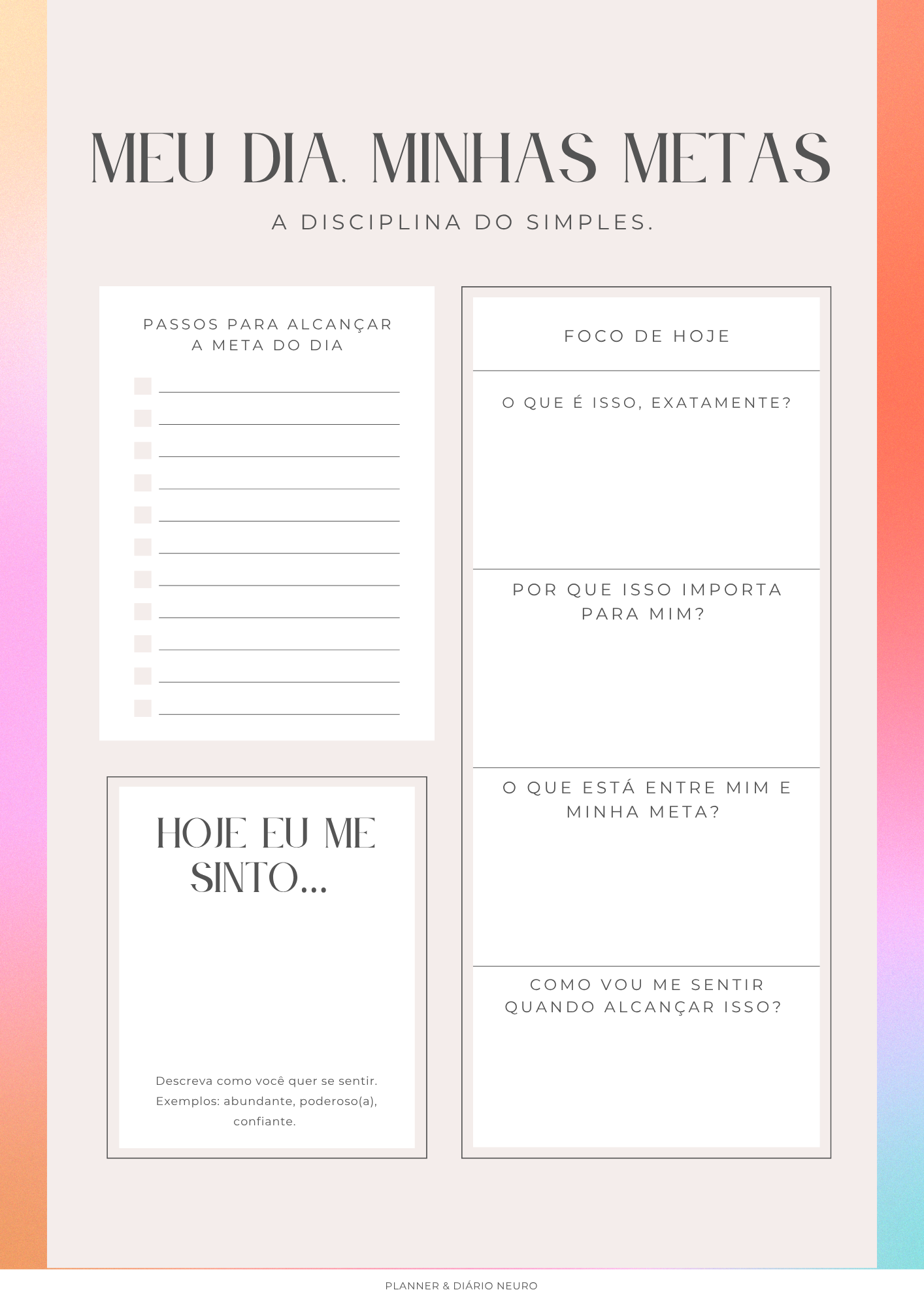 Daily Goal Plan, página de meta diária do Planner Neuro