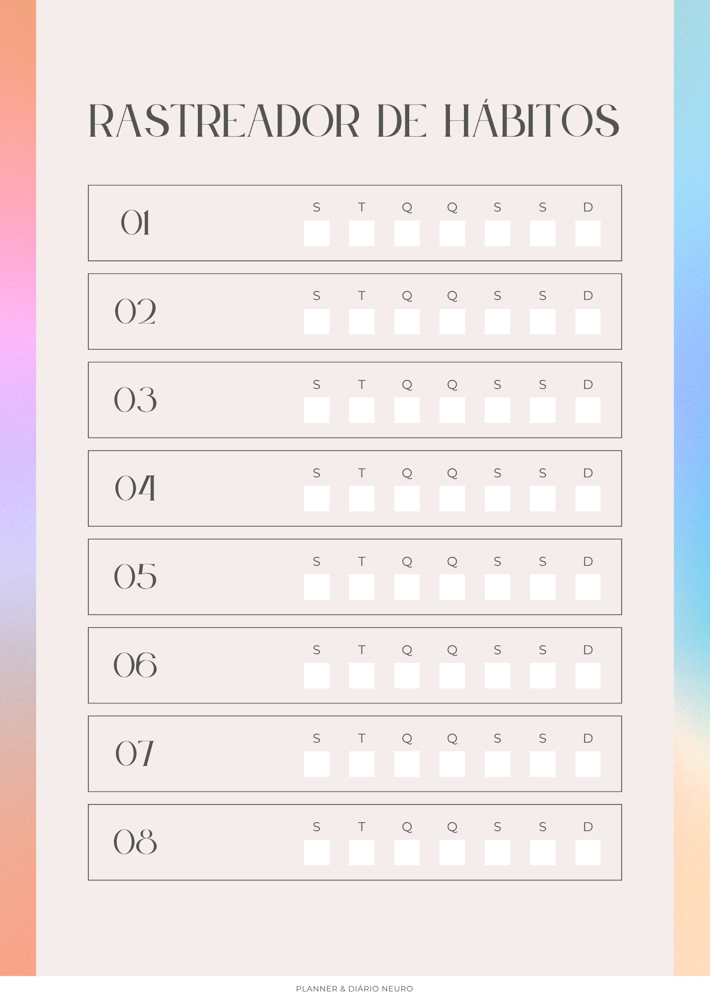 Habit Tracker 1, rastreador de hábitos do Planner Neuro