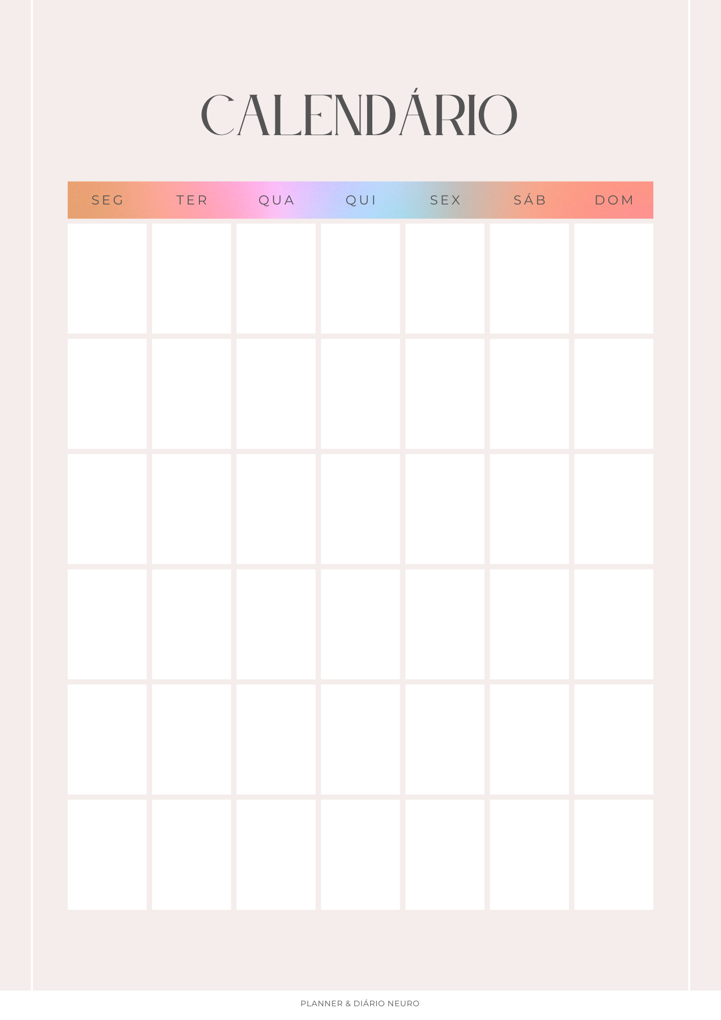 January Calendar, calendário mensal de Janeiro do Planner Neuro