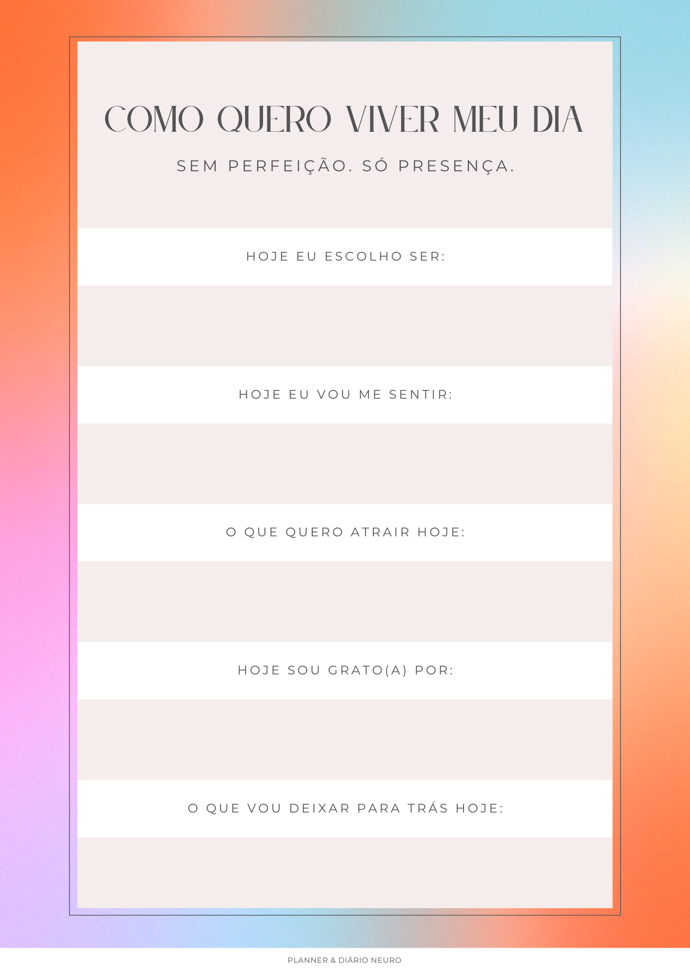 Today's Intention, intenção do dia do Planner Neuro