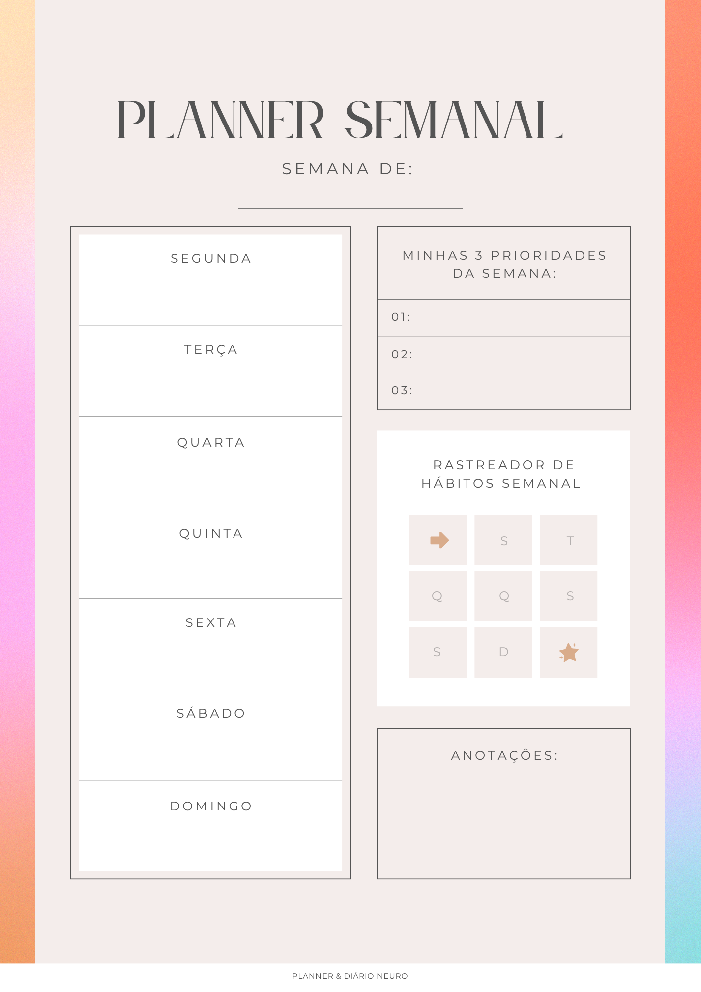 Weekly Planner 1, planejamento semanal do Planner Neuro